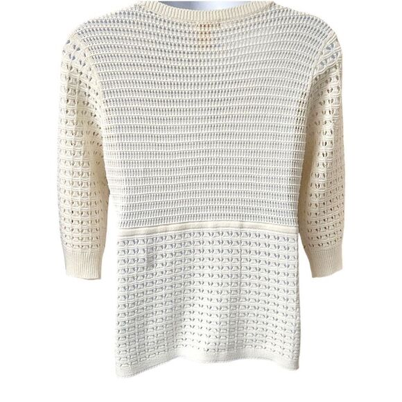 DKNY JEANS Women's V- Neck Open Knit Cream Colored Cardigan Sweater Size XL - Picture 9 of 15